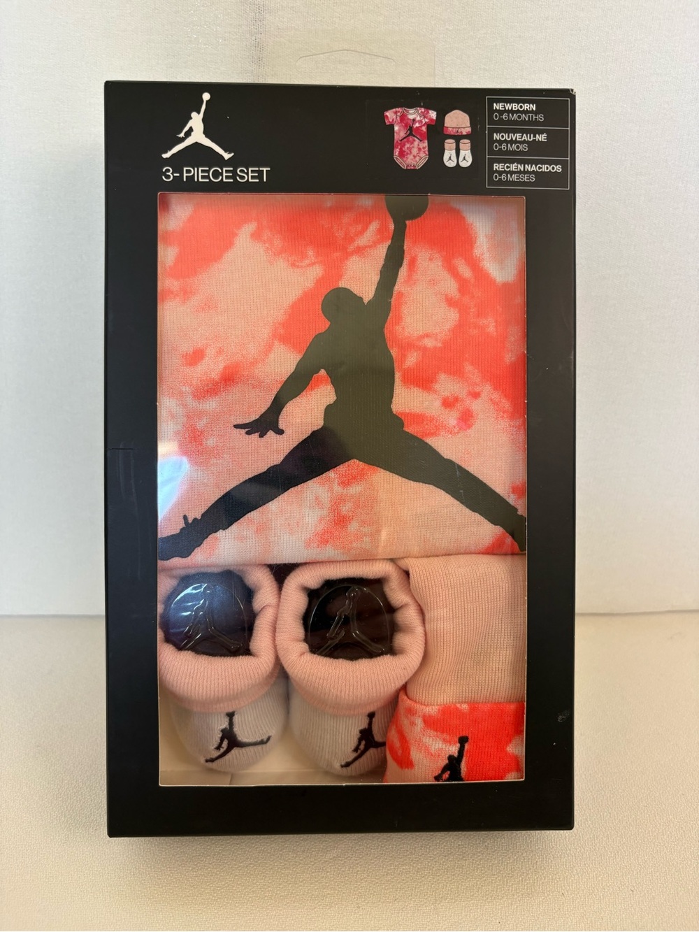 Jordan Newborn 3-Piece Set in Coral Pink and Black